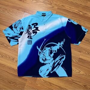 Vintage Y2K Samurai Ninja Anime Button Up Shirt Size XXL Baggy Skater Streetwear